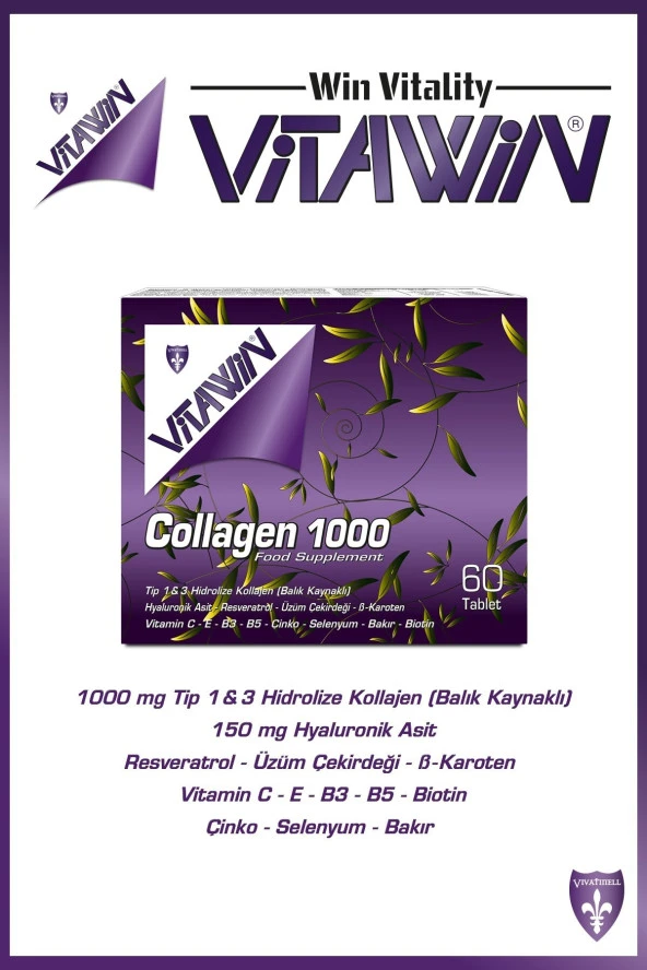 Vitawin Vitawin Collagen 1000 60 Tablet - Kollajen + Hyaluronik Asit + Beta Karoten+Resveratrol+Vitamin+Mineral