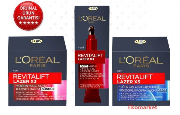 Loreal Revitalift Lazer 3 lü Kırışık Karşıtı Bakım Seti