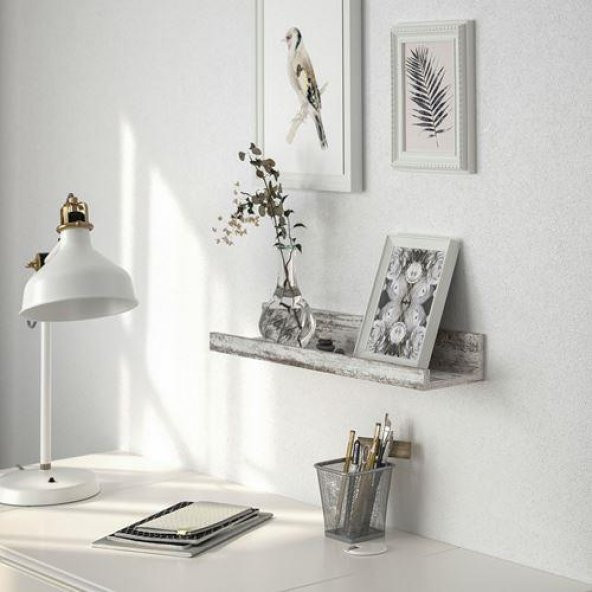 Duvar Rafı Çam Eskitme Görünümlü Beyaz Renk MeridyenDukkan 55 cm Çerçeve-Dekorasyon Rafı - 3