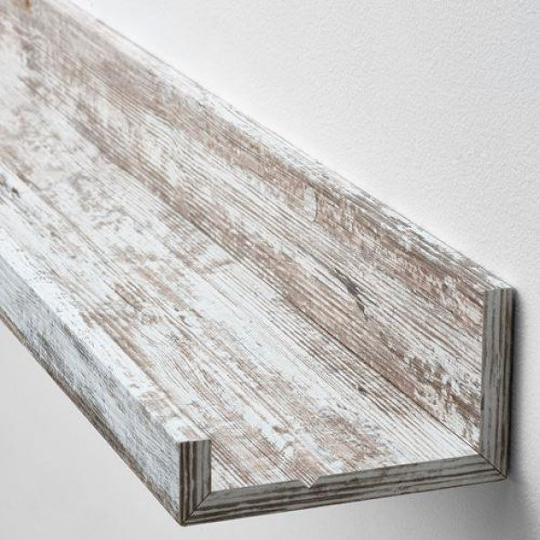 Duvar Rafı Çam Eskitme Görünümlü Beyaz Renk MeridyenDukkan 55 cm Çerçeve-Dekorasyon Rafı - 4