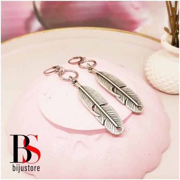 Gümüş Renk Kadın Uzun Halka Tüy Küpe - 2