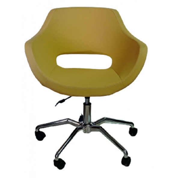 Ofis Koltuğu Döküm Süngerli Sarı Renk Suni Deri Örümcek Yıldız Ayaklı - 2