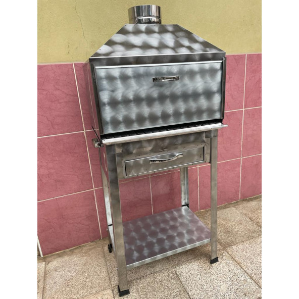 Paslanmaz Kömürlü Mangal Çekmeceli Kalın Oluklu Lama Izgaralı 28x50