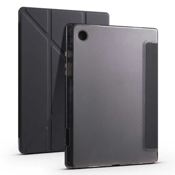 Samsung Galaxy Tab A8 10.5 SM-X200 (2021) Kılıf Zore Tri Folding Kalem Bölmeli Standlı Kılıf Lyon Tech  Siyah