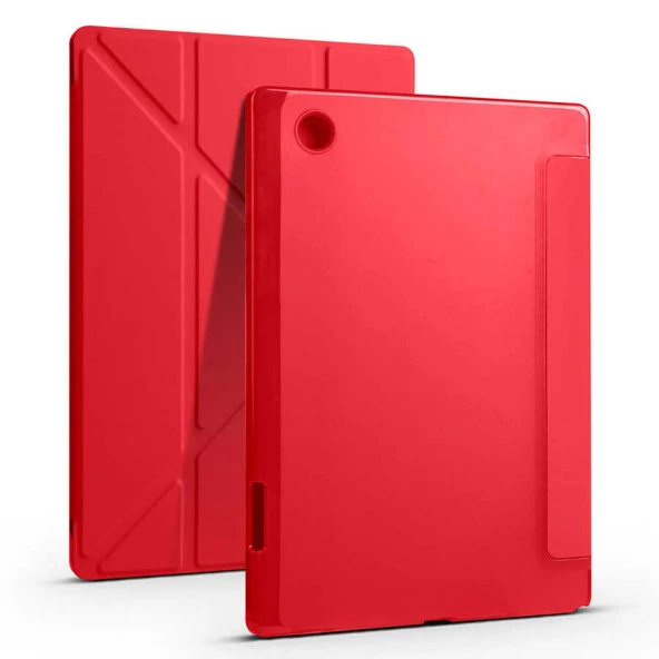 Samsung Galaxy Tab A8 10.5 SM-X200 (2021) Kılıf Zore Tri Folding Kalem Bölmeli Standlı Kılıf Lyon Tech  Kırmızı