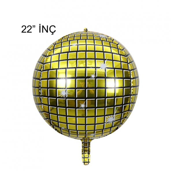 4D Büyük Boy Gold Disko Küre Folyo Balon  22" İnç