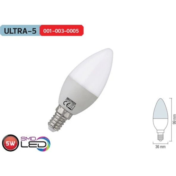 Horoz Ultra5 6400K Beyaz Işık 5 Watt Led Ampül e14 ince duy