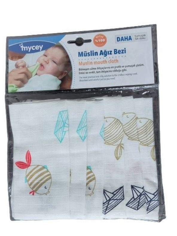 Mycey Müslin Kumaş Ağız Bezi 6LI Set (Desenli) Denizci