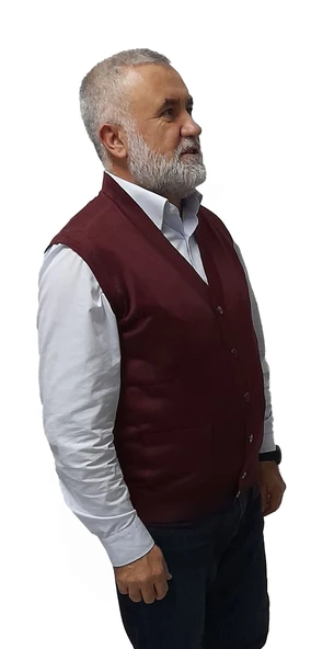 KEHİLA Erkek Bordo Baba Yeleği Önden Zarif Düğmeli Klasik Çift Cepli Rahat Kesim Ince Yün Triko - 5