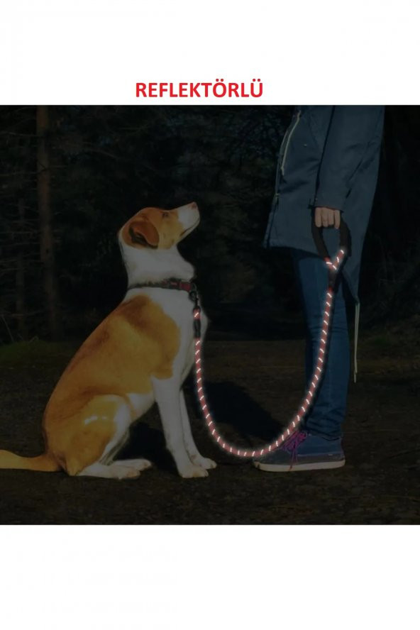 Kırmızı Gezdirme Tasması Reflektörlü Köpekler İçin  130 cm Halat Orta ve Büyük Boy Köpekler İçin