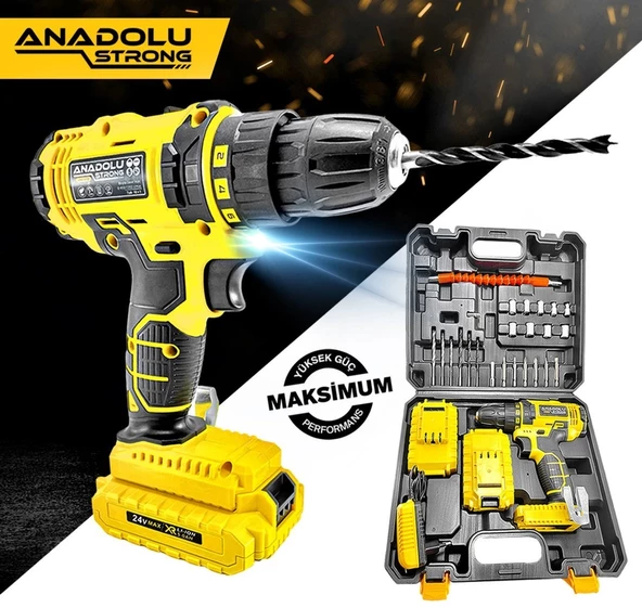 Anadolu Strong ANS1072 24v Darbesiz Çift Akülü Li-ion Bataryalı Vidalama Matkap - 6