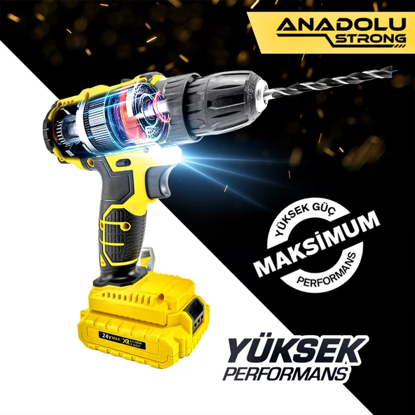 Anadolu Strong ANS1072 24v Darbesiz Çift Akülü Li-ion Bataryalı Vidalama Matkap - 4