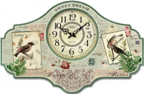 MBA MUTFAK-AHŞAP SAATLER-Saatler-MB SWEET DREAM TEMALI DUVAR SAATİ-40x26x3,5 CM