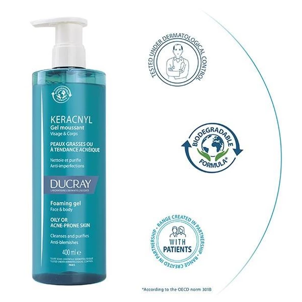Ducray Keracnyl Yağlı ve Akneye Eğilimli Ciltler için 400 ml Temizleme Jeli