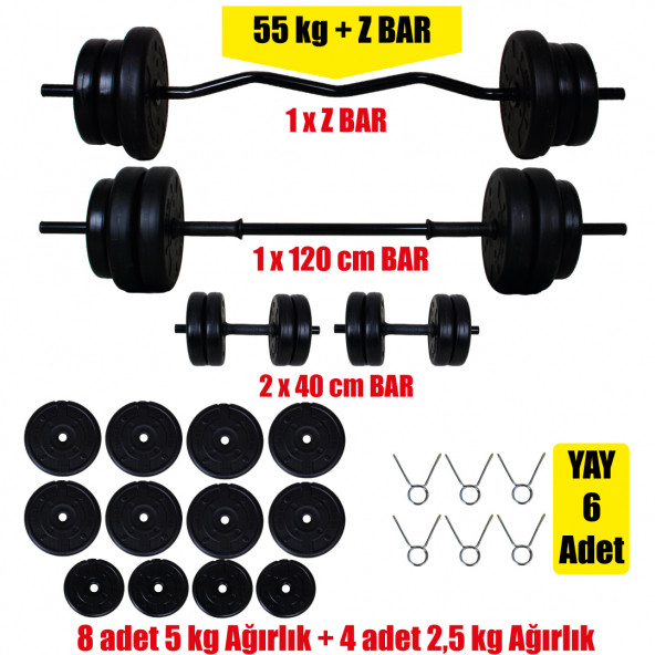 58 Kg Z-Bar Halter Seti ve Dambıl Seti - 2
