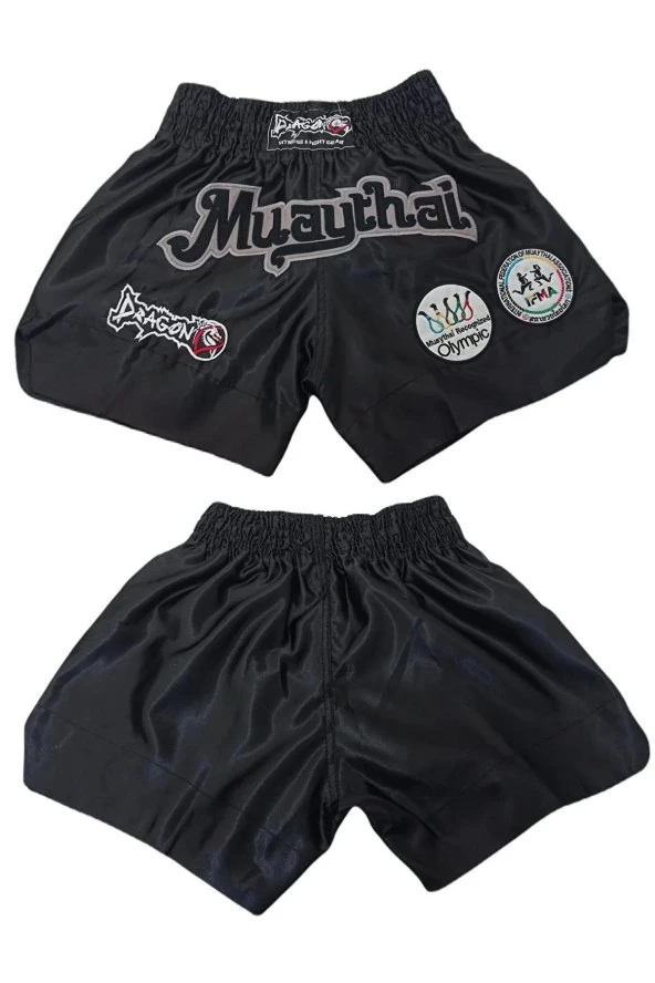 Dragondo Muay Thai Federasyon Onaylı Nakışlı Maç Şortu ve Şeffaf Dişlik 2'li Set - 2