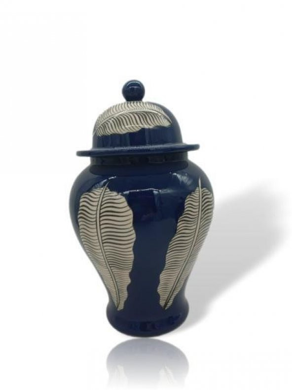 Crearthome Lacivert Üzeri Yaprak Desenli 35 cm Şah Küp SZR-KVZ-007 - 2