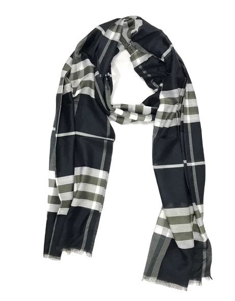 Burberry Ekose Desen %80 Yün , %20 Ipek,siyah Beyaz Kareli Şal 70x250 Cm Exaggerated Check - 2