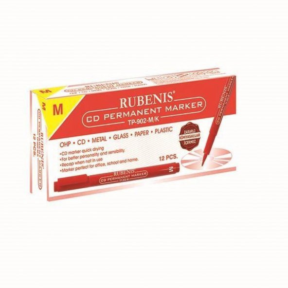 Rubenis Permanent Cd Dvd Asetat Kalemi M- Kırmızı 12 li