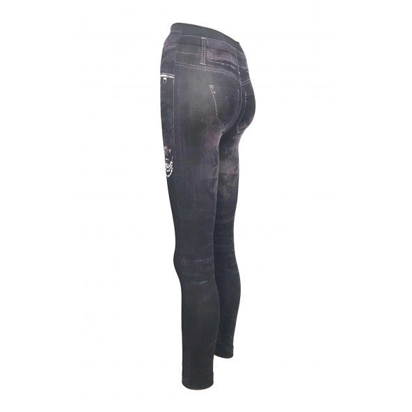 Kot Görünümlü Yaprak İşlemeli Mor Kadın Tayt No:12 - 4