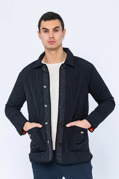 Erkek Regular Fit Düğmeli Çok Cepli Kapitoneli Kışlık Mont - 4
