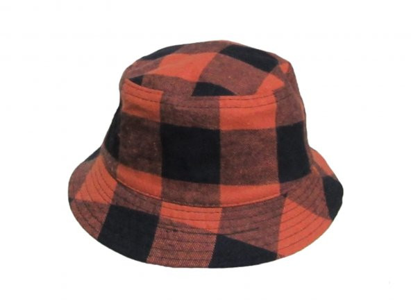 Salarticaret Ekose Desen Turuncu Bucket Kova Şapka