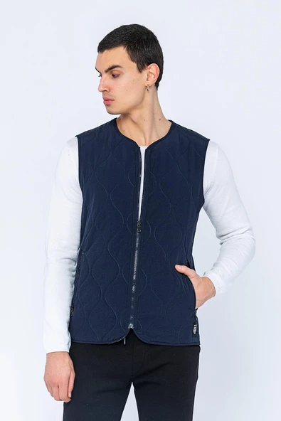 Erkek Regular Fit Bomber Yaka Fermuarlı Çok Cepli Kapitone Spor Yelek - 12