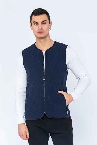 Erkek Regular Fit Bomber Yaka Fermuarlı Çok Cepli Kapitone Spor Yelek - 10