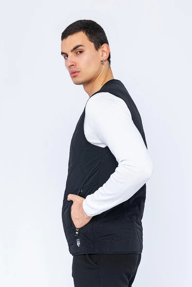 Erkek Regular Fit Bomber Yaka Fermuarlı Çok Cepli Kapitone Spor Yelek - 8