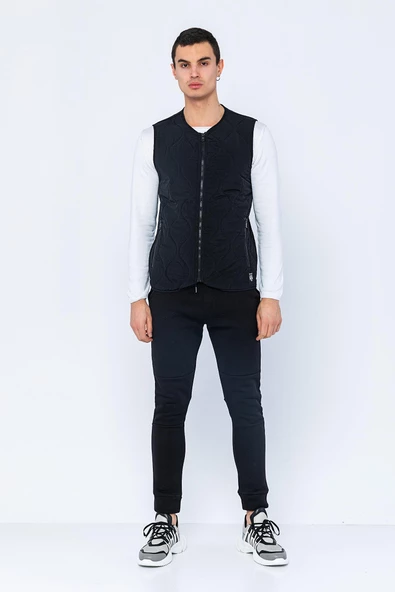 Erkek Regular Fit Bomber Yaka Fermuarlı Çok Cepli Kapitone Spor Yelek - 6