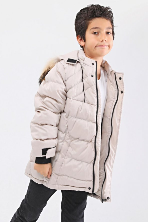 Benittokids Natural Kürklü Erkek Çocuk Kaban Bej 51237T - 4