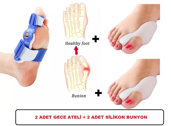 HALLUKS  VALGUS GECE ATELİ MAVİ 2 adet  SİLİKON BUNYON SETİ 2 adet - 4