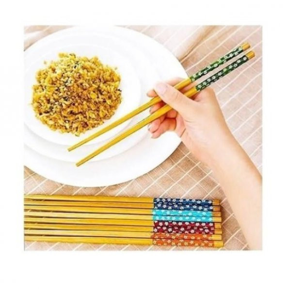Chopstick Japon Çin Yemek Çubuğu 5 Çift Yıkanabilir Bambu - 3