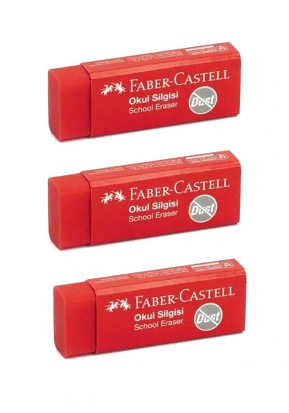 Kırmızı Slgi Orta Boy 3 Adet Faber Silgi Dust Kırmızı Orta Boy Kırmızı Okul Silgisi - 2