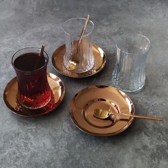 Paşabahçe 42901 Elysia Rose Gold Çay Bardak ve Kaşık Takımı- 18 Parça - 2