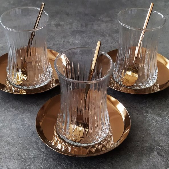 Paşabahçe 42901 Elysia Rose Gold Çay Bardak ve Kaşık Takımı- 18 Parça - 5