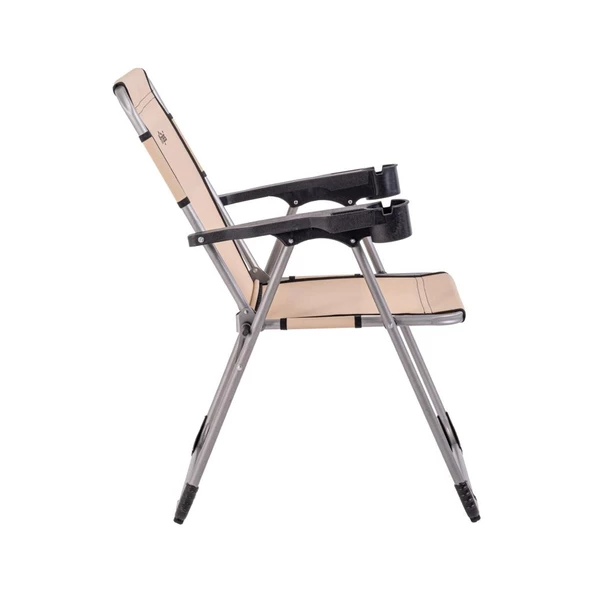 Katlanabilir Piknik ve Kamp Sandalyesi - Bardaklıklı - Rock - Bej (A-02-R14)- 140KG Taşıma - 3