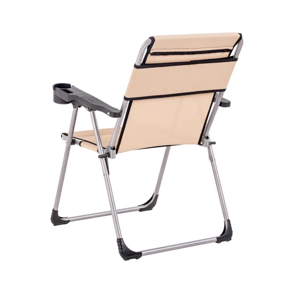 Katlanabilir Piknik ve Kamp Sandalyesi - Bardaklıklı - Rock - Bej (A-02-R14)- 140KG Taşıma - 2