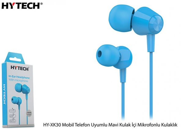 Hytech Mobil Telefon Uyumlu Mavi Kulak İçi Mikrofonlu Kulaklık