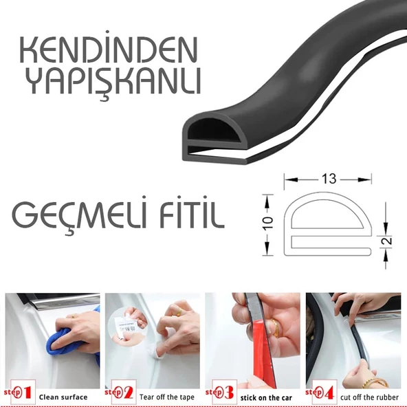 Contacall Otomobil Fitili İki Kapı Arası Fitili Orta Direk Fitili 2 Metre Kendinden Yapışkanlı Rüzgar Azaltıcı Fitil - 5