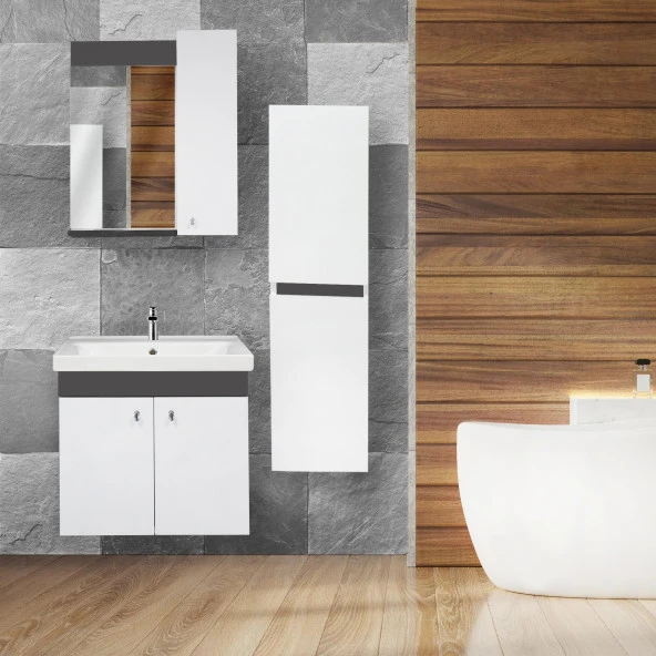 Karen Banyo New Bahar 60 Cm Lavabolu banyo Dolabı Seti,Boy Dolabı Hediyeli