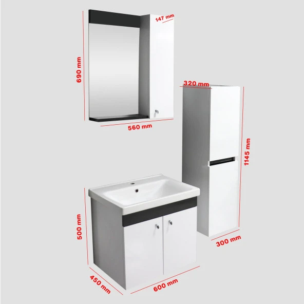 Karen Banyo New Bahar 60 Cm Lavabolu banyo Dolabı Seti,Boy Dolabı Hediyeli - 4