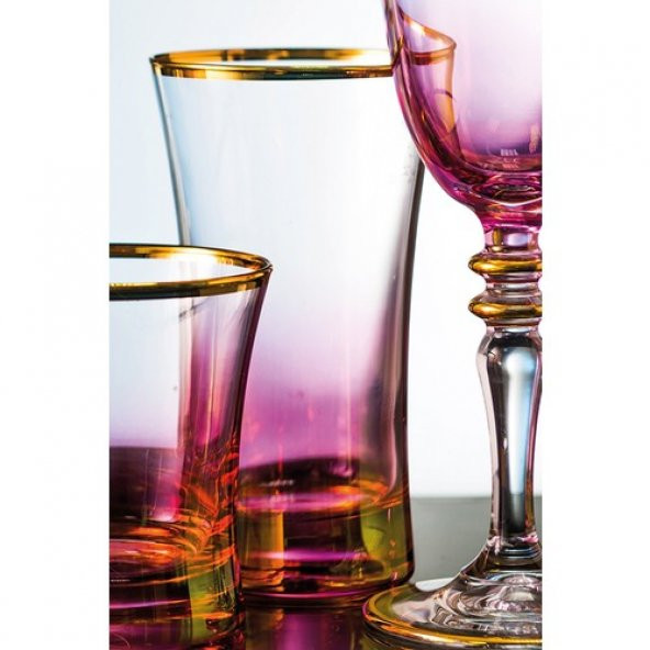 Kcd Soprano Pembe Kesme El Dekor Yaldızlı 6 Adet Desenli Su ve Meşrubat Bardak Takımı ürün görseli 1