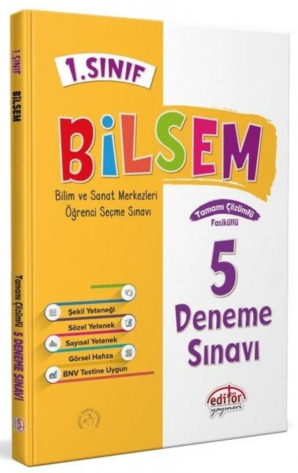 Editör Yayınları 1. Sınıf Bilsem Tamamı Çözümlü 5 Deneme Sınavı 2023