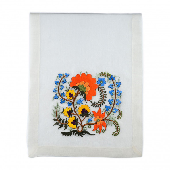 Keten Kumaş Üzerine Türk işi Sehpa Örtüsü