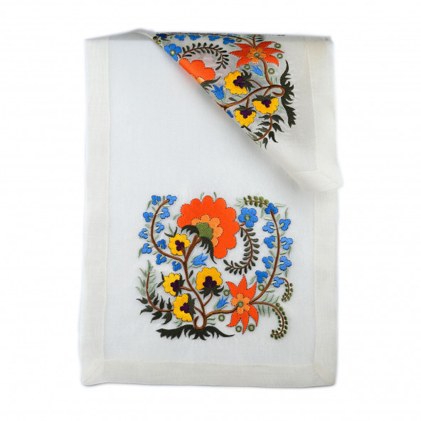 Keten Kumaş Üzerine Türk işi Sehpa Örtüsü - 2