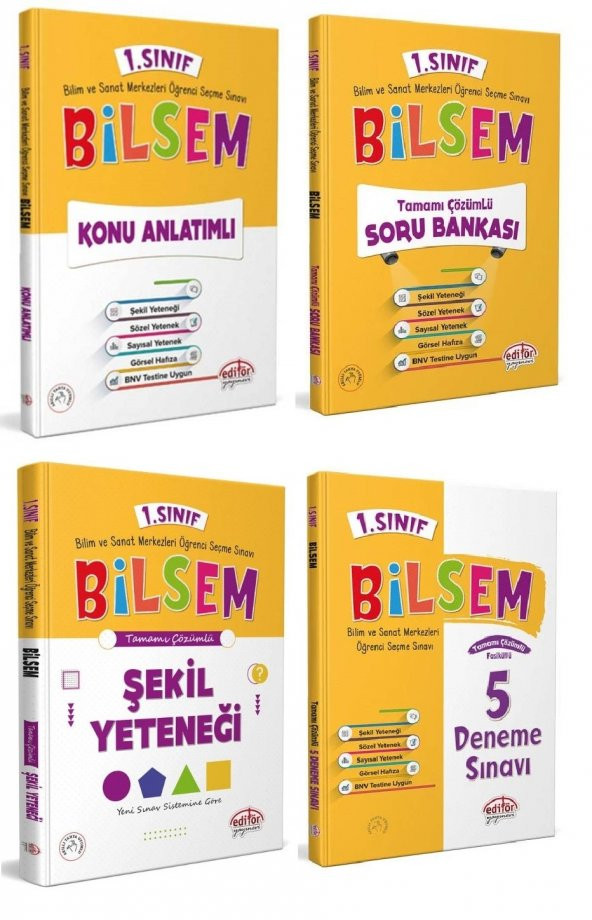 Editör Yayınevi 1. Sınıf Bilsem Konu Soru Şekil Deneme Set 4 Kitap 2023