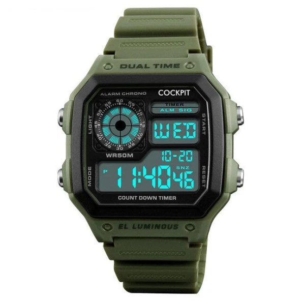 COCKPIT CK-4100GN DİJİTAL YEŞİL SİLİKON KORDON ERKEK KOL SAATİ