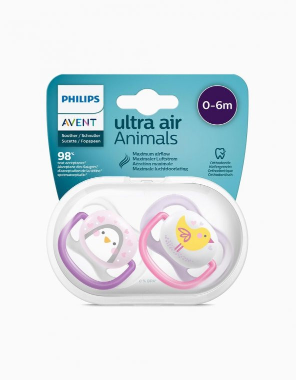AVENT Philips Avent Ultra Air Animals 2li Emzik 0-6 Ay - Kız