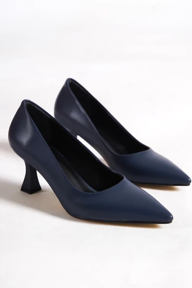 Kandy Lacivert Stiletto Kısa Kadeh Topuklu Ayakkabı - Resim 4
